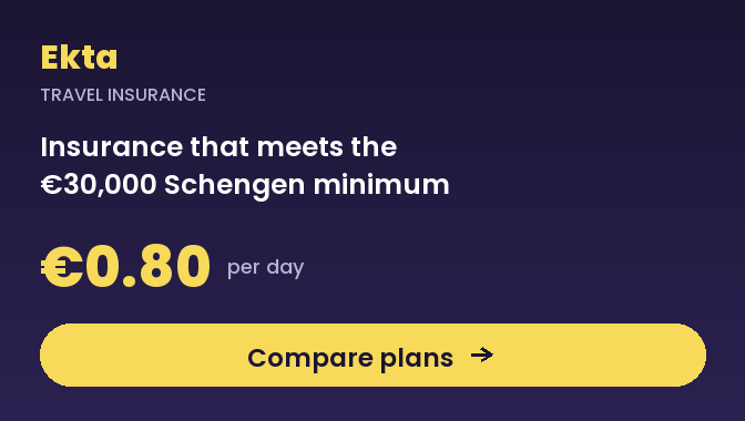 Ekta travel insurance for a Schengen visa: from €0.80 per day, with cover well above the €30,000 minimum